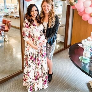 Pink blush maternity floral spandex dress.